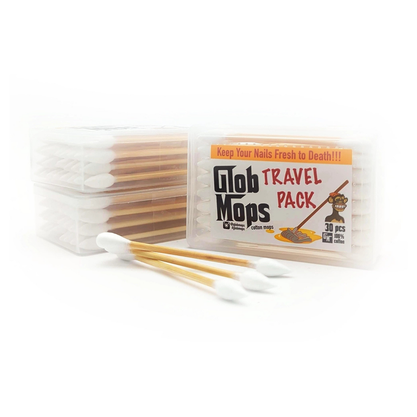 Glob Mops Travel Pack of 30 dual-tip bamboo cotton swabs