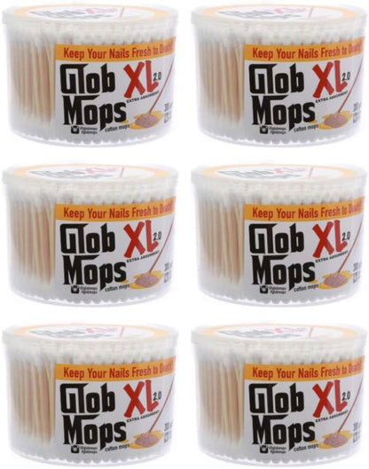 Six tubs of Glob Mops XL 2.0 bamboo dual-tip cleaning swabs shown in a 6-pack bundle