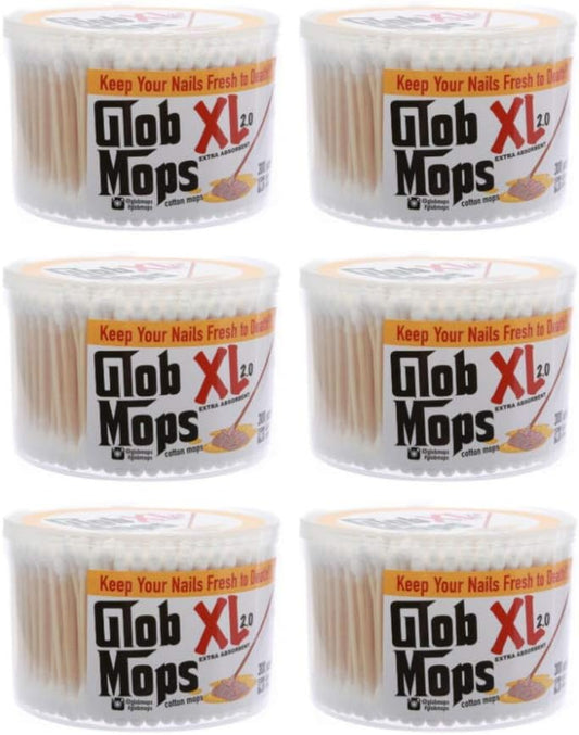 Six tubs of Glob Mops XL 2.0 bamboo dual-tip cleaning swabs shown in a 6-pack bundle